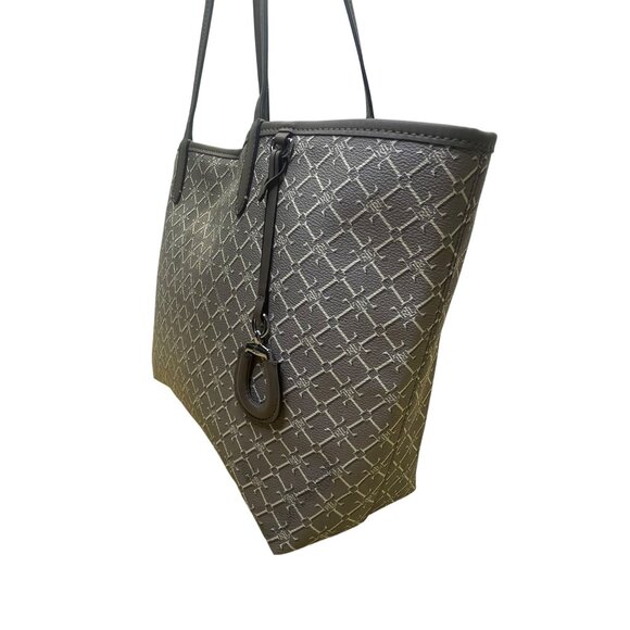 Lauren Ralph Lauren Women’s Gray Monogram Faux Leather Shoulder Straps Tote Bag - Picture 2 of 16